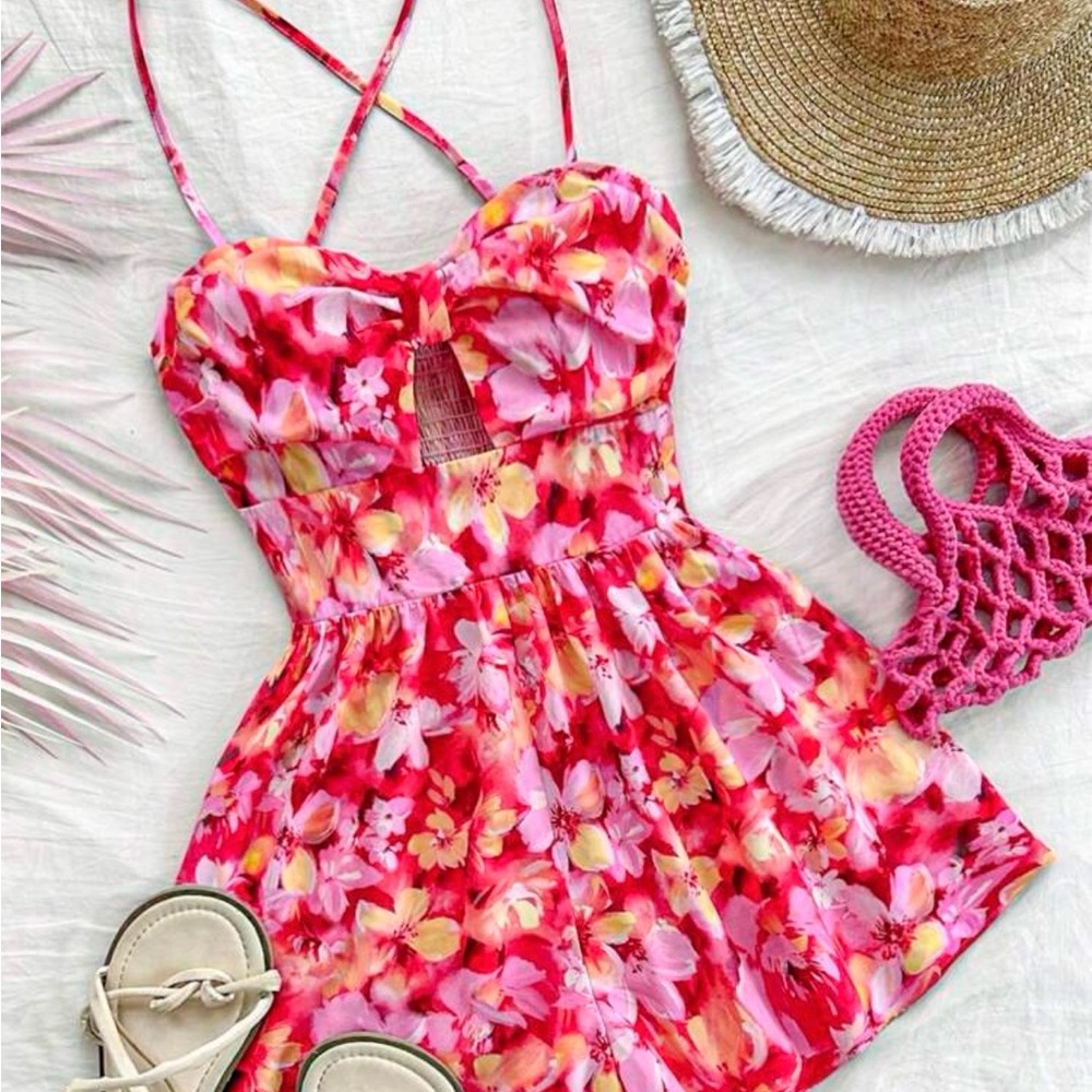 SHEIN Vibrant Floral Kids Romper